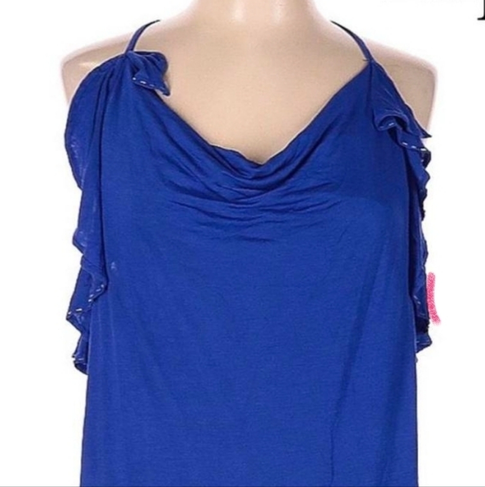 Express Halter Tank Top With Ruffles Royal Blue Size Small - Picture 9 of 9